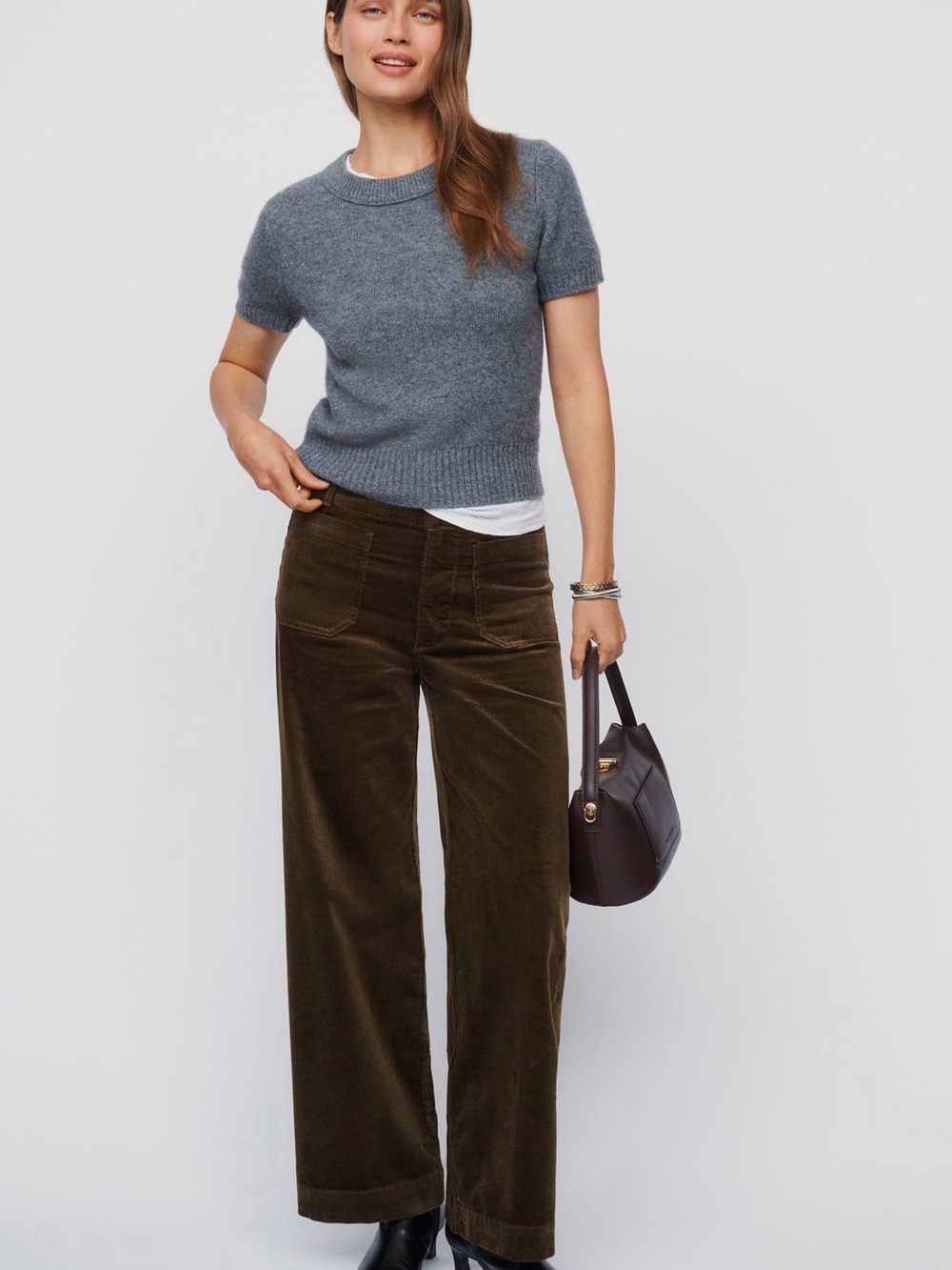 Maeve Colette Corduroy Full Length Wide Leg Pants in Olive Green